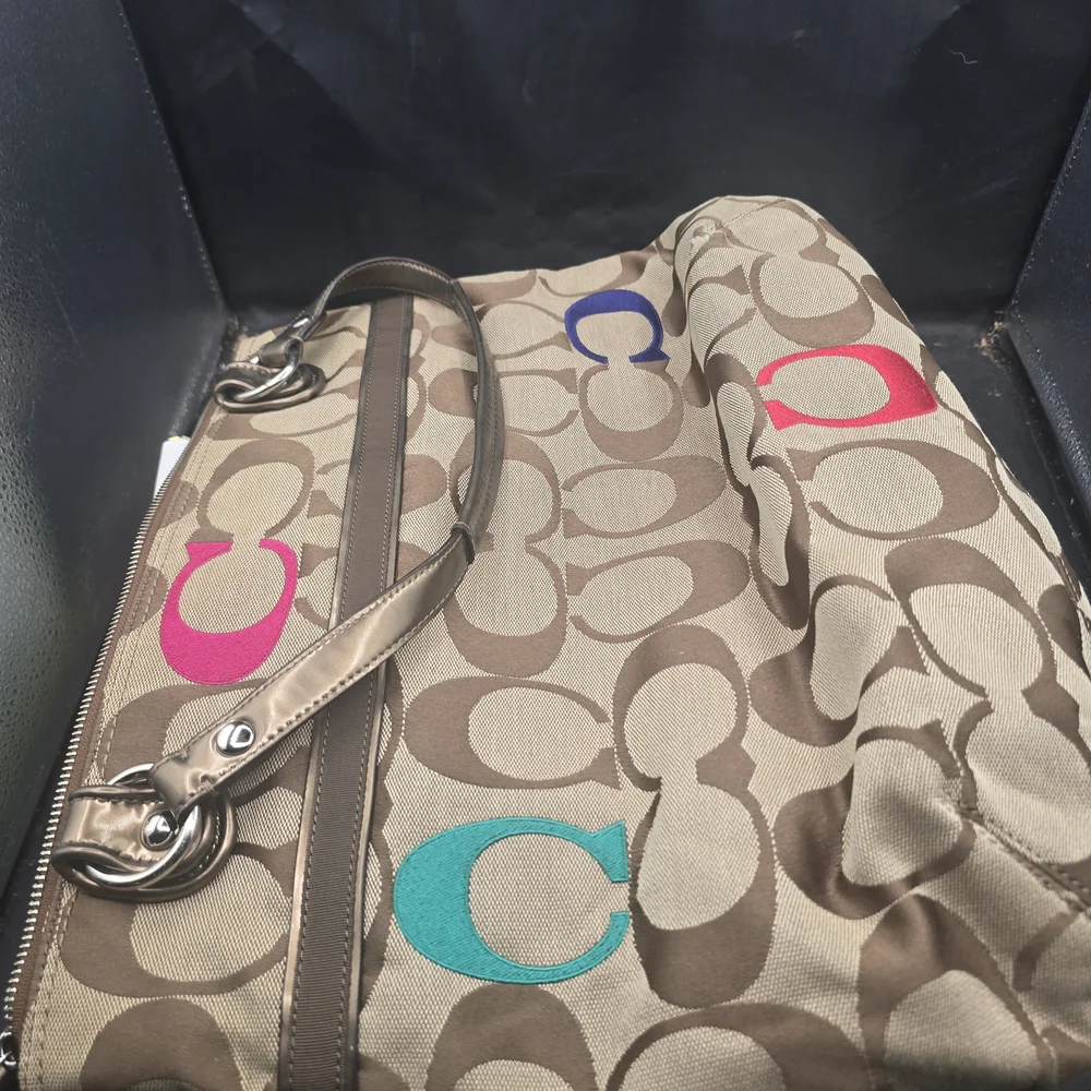 Coach Tan and Multicolor Signature Shoulder‎ Bag - Picture 4 of 7